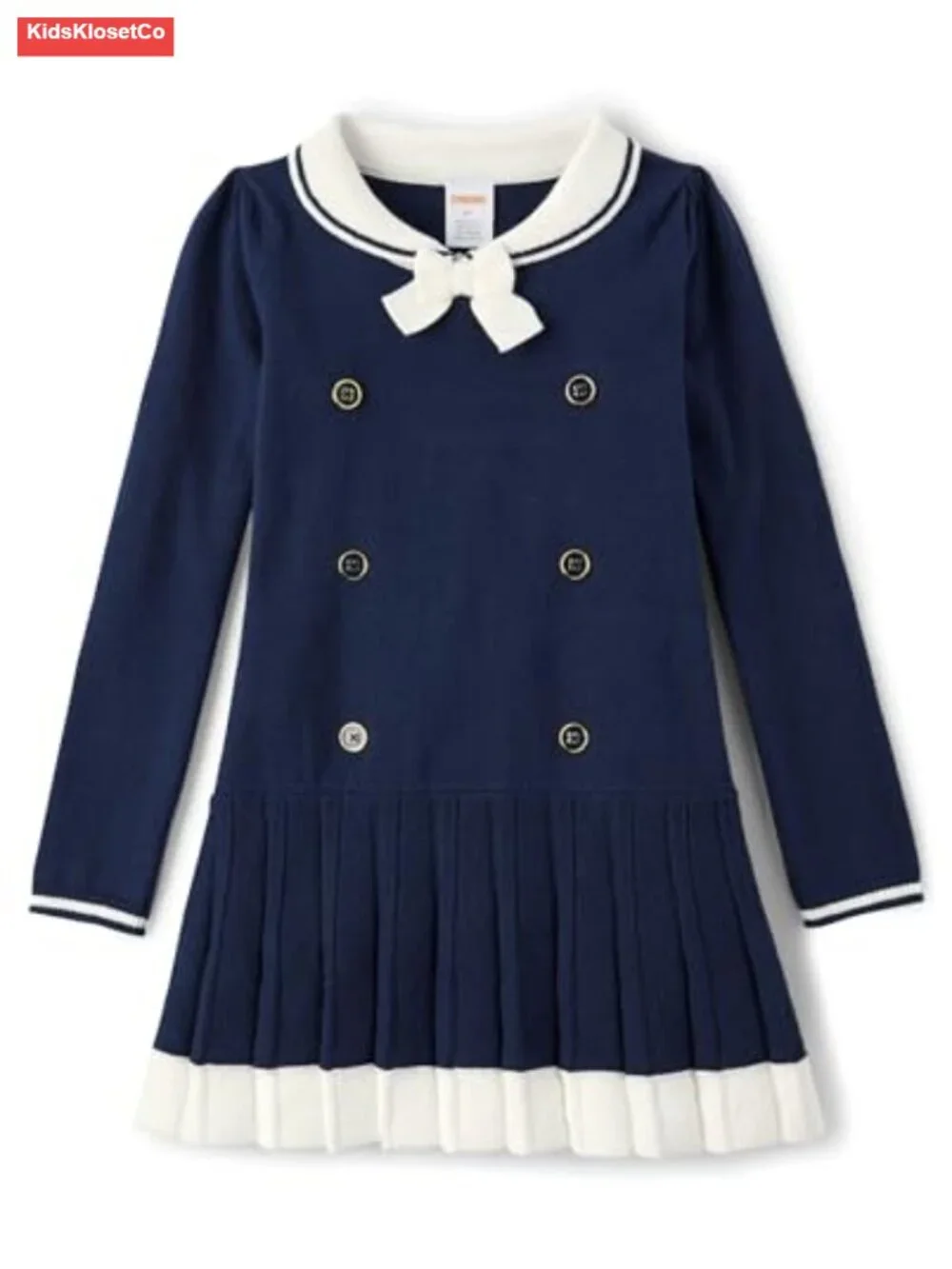 Long Sleeve Sweater Dresses with Peter Pan Collar and Pleated Skirt